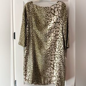 J. Crew Olive and Cream Long Sleeve Dress